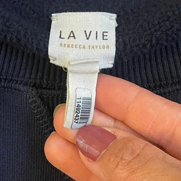 La Vie Rebecca Taylor Sweater Dress XL Blue Drop Waist Ruffle Hem Pockets Chic - Picture 4 of 13